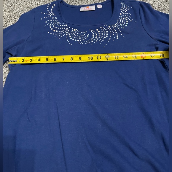 Quacker Factory blue embellished neckline long sleeve shirt M - Picture 5 of 8